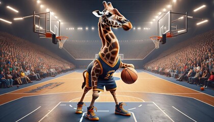 Giraffe Playing Basketball