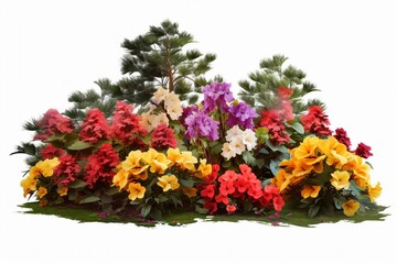 Obraz premium A vibrant field of evergreen colorful flowers in their natural setting, blooming in a springtime garden.
