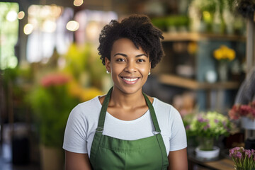 Smiling attractive black female Small business owner in her florist shop