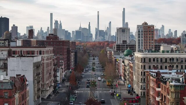 Aerial shot of Harlem on an autumn morning.