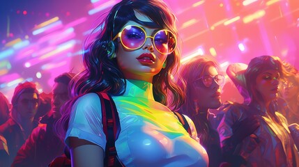 Women at disco with neon colors