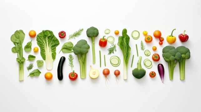  a group of different types of vegetables laid out in a row on a white surface with the word vegetable spelled out in the middle.