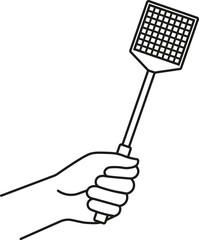 Hand holding a flyswatter icon. Vector. Line style.