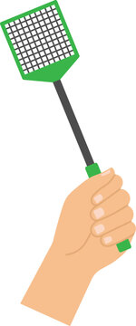 Vector illustration of hand holding a flyswatter in flat style.