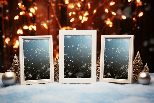 Christmas Polaroid photo frames mockup adding a touch of nostalgia to photos