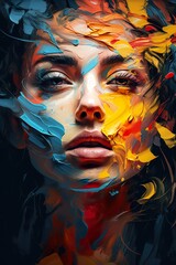 A creative portrait of a person made entirely of vibrant, digital brush strokes, symbolizing digital artistry