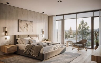Naklejka na ściany i meble Sleeping in Style: Explore the Serene Elegance of this Ultra-Modern Bedroom Haven!