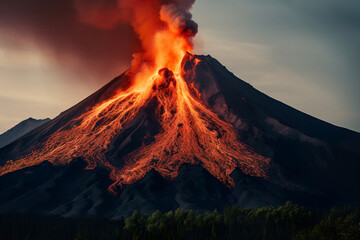 Volcano Erupting at Night. Generative Ai