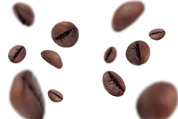 Falling coffee beans on transparent background png