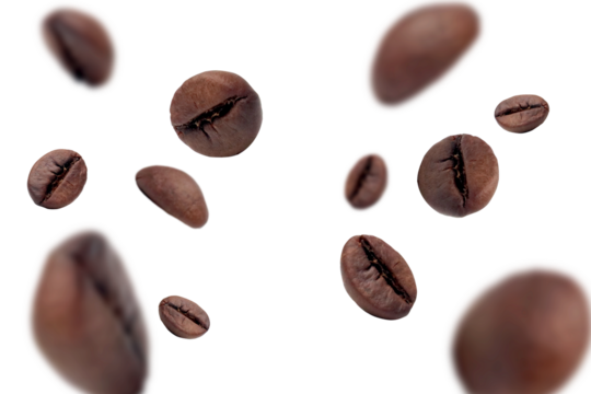 Falling coffee beans on transparent background png