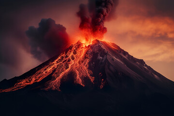 Volcano Erupting at Night. Generative Ai