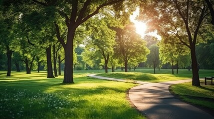  Green park with lawn and trees. - obrazy, fototapety, plakaty