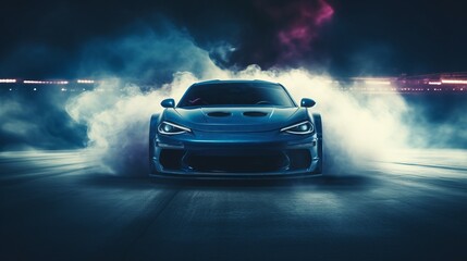 Sports Car Burnout and Drifting on the Racing Track with Smoke and Heat. High-Performance Thrills
