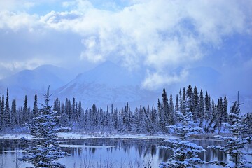 Pond and mountains 