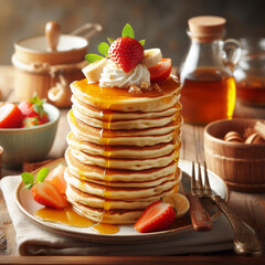 fluffy pancake with honey
