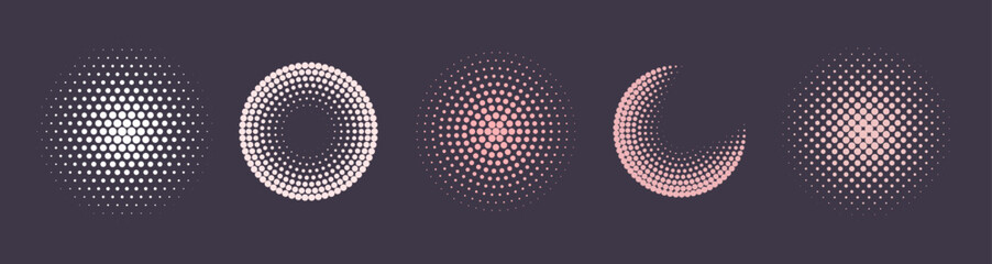 Set of halftone circles. Vector illustration.
