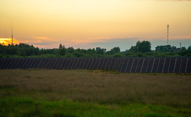 Fototapeta na wymiar Solar panels in the field. Renewable energy.