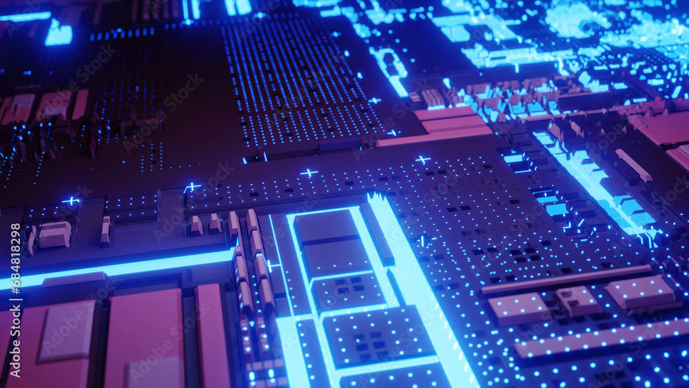 Poster futuristic electronic circuit board. central computer processors cpu concept. technological and scie