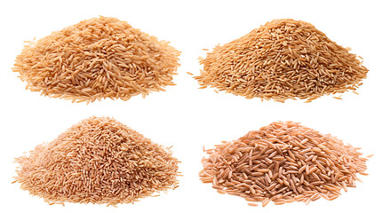 Set of brown rice piles, cut out - obrazy, fototapety, plakaty