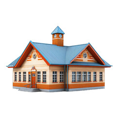 Educational School Building - A School Building Isolated Representing Education Learning and Community. Isolated on a Transparent Background