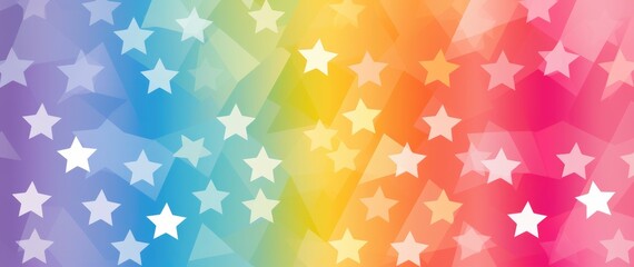 Colorful cheery rainbow star background wallpaper. Children's cartoon bedroom design. Abstract sky cloudscape.