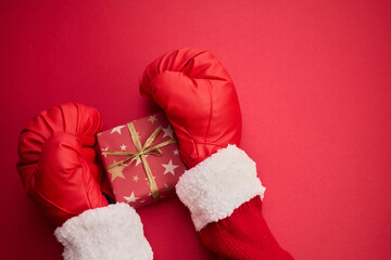 Boxing day shopping creative idea with Santa clause boxing glove