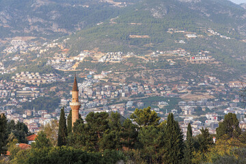 View of Alanya with minaret, Turkey.