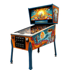Retro Pinball Machine. A Vibrant Retro Pinball Machine Isolated to Evoke the Excitement and Nostalgia of Classic Arcade Games.. Cutout PNG.
