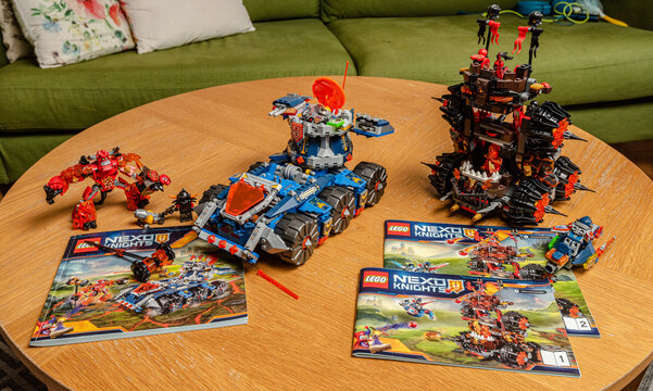 Gothenburg, Sweden - May 01 2020: Collection of Lego Ninjago sets and instructions.