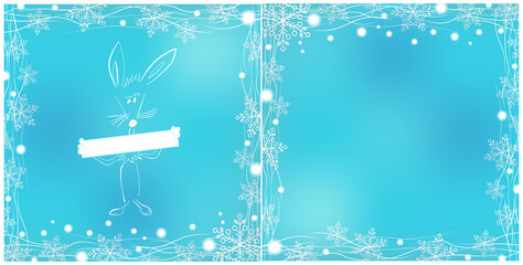 Christmas card with fox character. Vector new year card template with snowflakes and cartoon character.