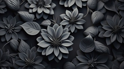 Captivating Beauty of Black flowers background. Dark graphite floral pattern.  Enigmatic Black Flowers on a Dark Graphite Floral Canvas