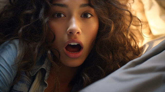 emotions and nightmare or waking up, sleep and insomnia or aroused or sexual satisfaction, multiracial woman, 20s 30s