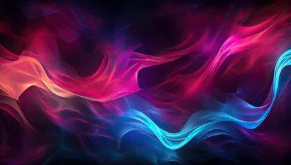 Fototapete Rund the color and shape of a fire burns on the black background, in the style of futuristic chromatic waves. colorful flaming clouds wallpaper © Koray