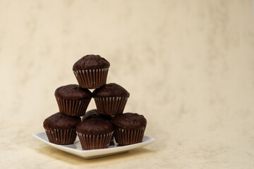 chocolate cupcakes on a marble background