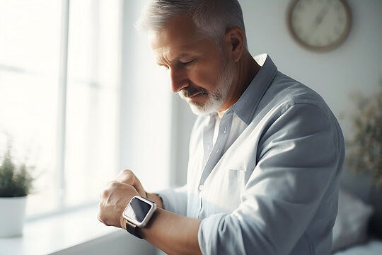 Smart watch on a man's hand. Concept of gadget addiction and need for dopamine fasting or detox