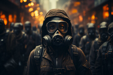 a soldier in a gas mask and helmet, a portrait of a warrior. military profession.