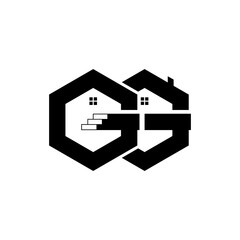 letter GG with home concept logo