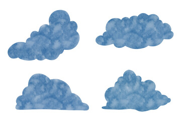 Set of blue watercolor clouds. Vector graphics.