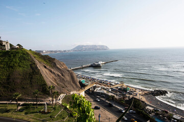 PERU Panoramic view of the Villena Rey Bridge of the Miraflores district with luxurious apartments and Pacific Ocean © Luis