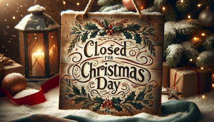 Vintage  Closed for Christmas Day Sign - obrazy, fototapety, plakaty