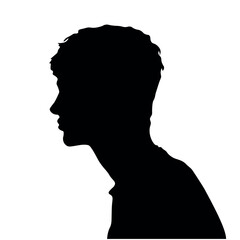 silhouette of a guy with tousled black hair on a white background
