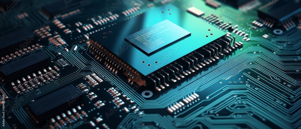 Poster close-up on an advanced gpu ram microchip. cutting-edge technology