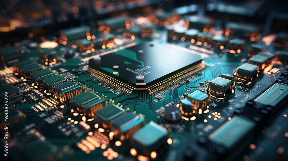 Poster close-up on an advanced gpu ram microchip. cutting-edge technology