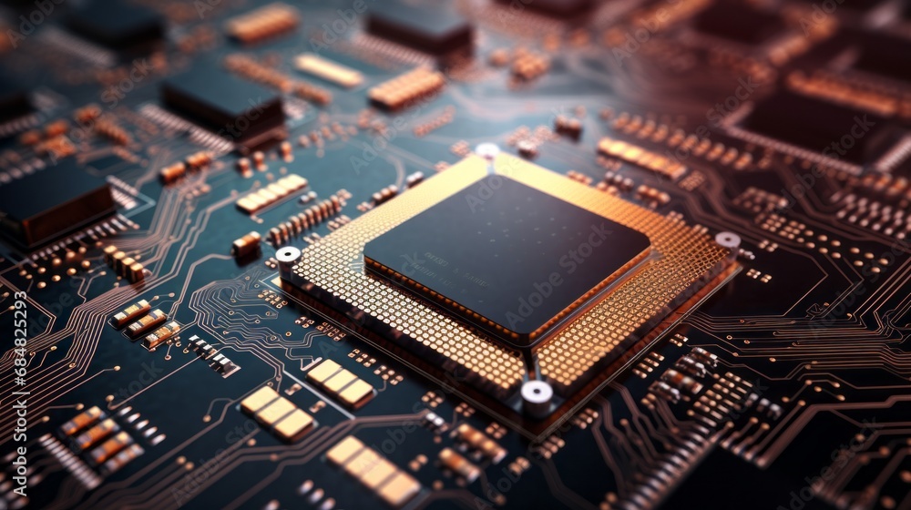 Poster close-up on an advanced gpu ram microchip. cutting-edge technology
