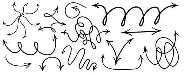 simple black arrow set in vector. pointer icon in doodle style. graphics for application sites for layout and printing of texts and images