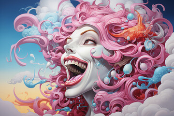 the tooth fairy. a young laughing person, a kind sorceress. colorful illustration.