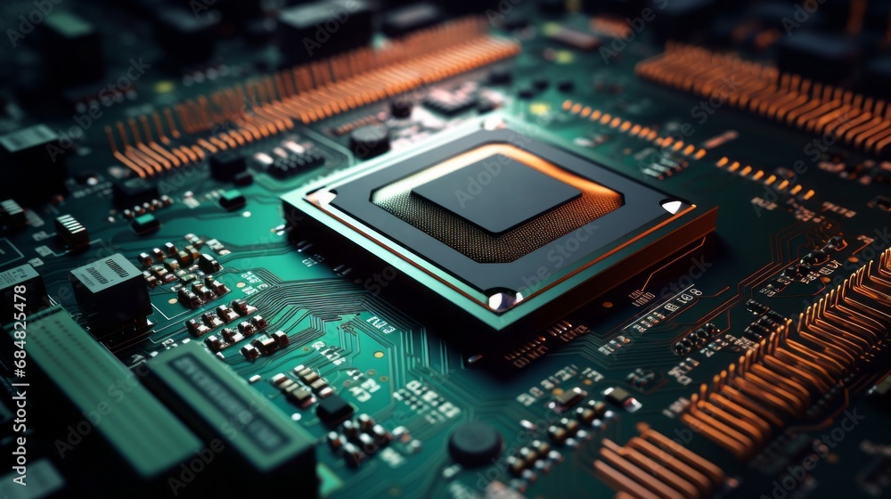 Poster close-up on an advanced gpu ram microchip. cutting-edge technology
