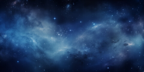 Background with space, stars and nebula in blue tones