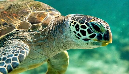 Fototapeta premium AI generated illustration of a close-up shot of a turtle swimming in an aquarium