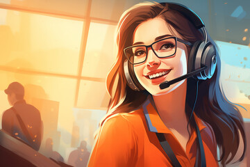 call center operator, customer service representative, business receptionist, women in a headset